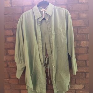 Free People Lightweight Button-Front Shirt Jacket in Sage Green